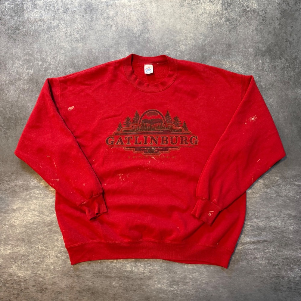 Vintage 90s Jerzees Gatlinburg Sweatshirt 2XL USA Made Thrashed Paint Splatter